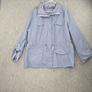 JM Collection Women’s Light Gray Safari Jacket XL Polyester Animal Print Lining